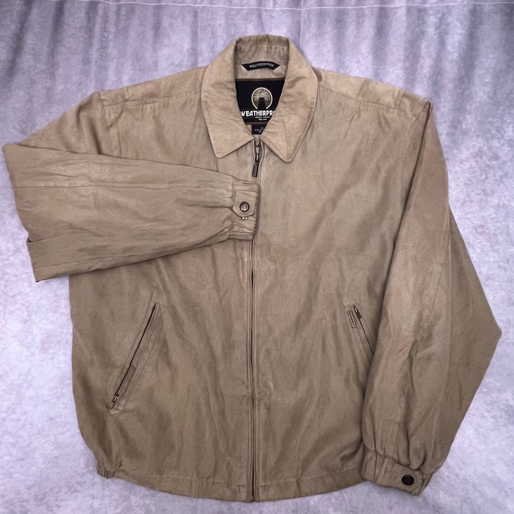 Weatherproof Golf Jacket Mens XL Tan Excellent Microfiber Full Zip Harrington